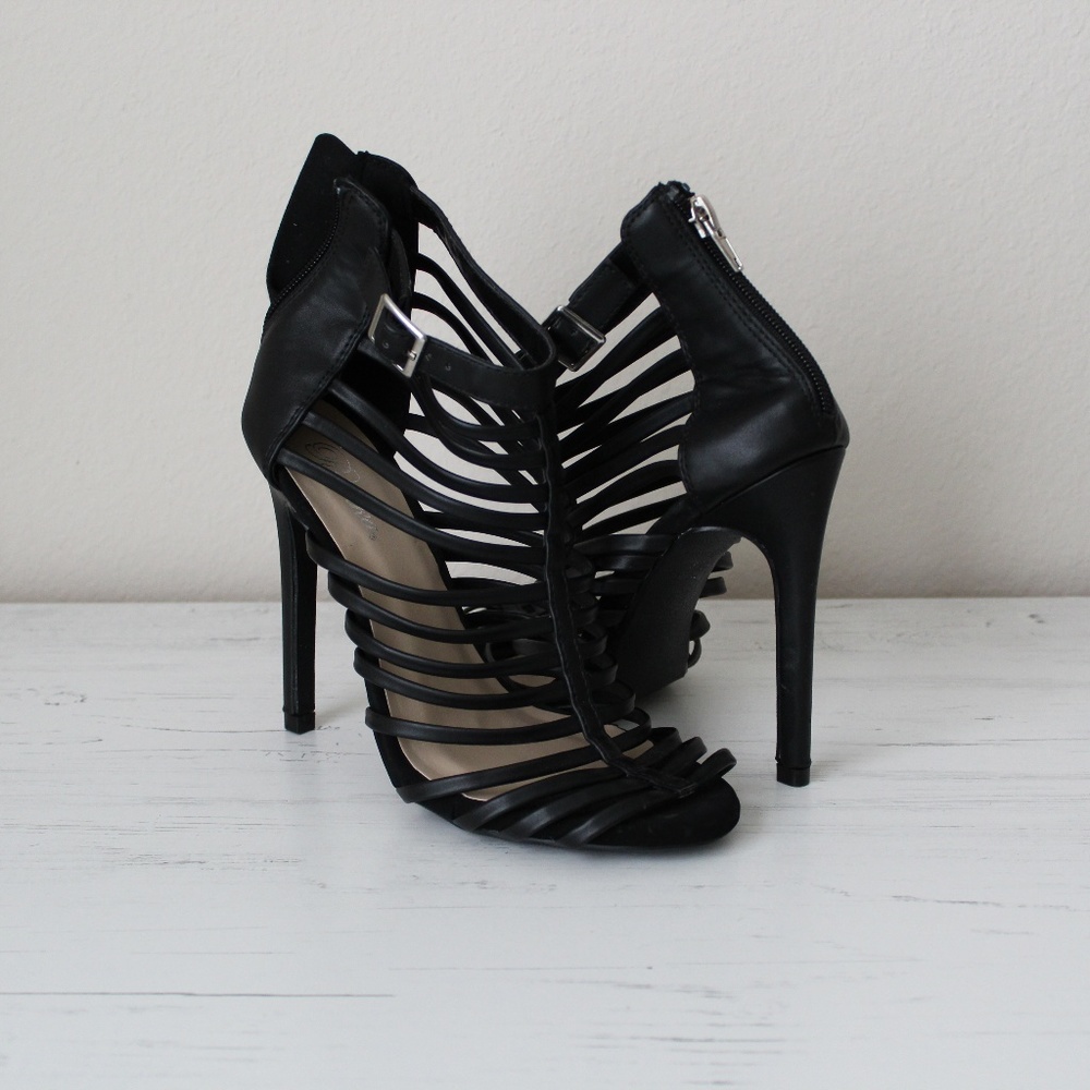 Black strapped heels